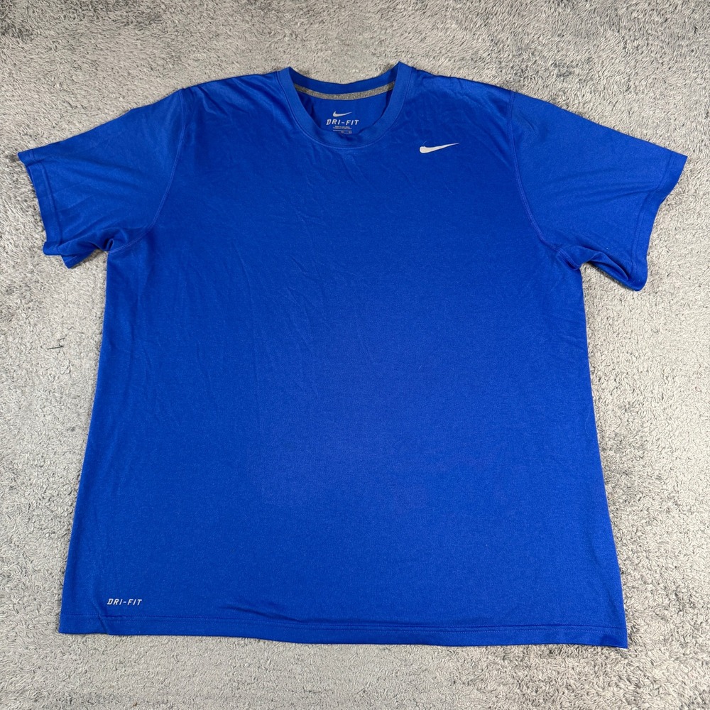 Nike Mens Dri-FIT Athletic T-Shirt XL Blue Short Sleeve Swoosh Training Shirt